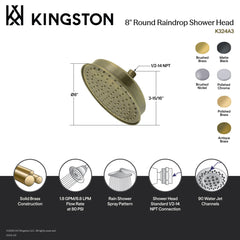 Shower Head, Sona, 8-Inch Round Raindrop Brass in Matte Black