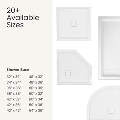 Shower Pan Base, Carlton Marquette, 36 x 60 with Center Drain in Glossy White