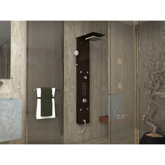 Shower Panel, 28 Jets, Adjustable Shower Head, Thermostatic, Rich Mahogany