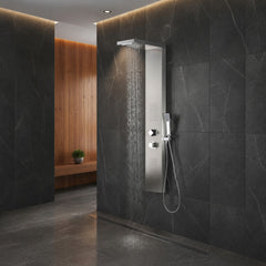 Shower Panel System, Expanse, 57 in with 2 Jets in Brushed Steel