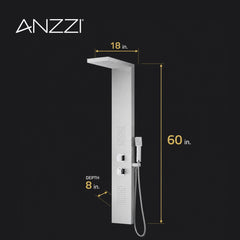 Shower Panel System, Expanse, 57 in with 2 Jets in Brushed Steel