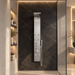 Shower Panel System, Fontan, 64 in. with 6 Jets in Brushed Steel