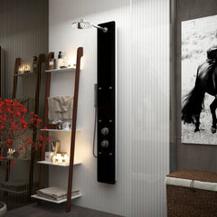 Shower Panel System, Melody, 59 in. 6-Jetted in Black Deco-Glass