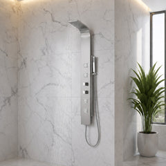 Shower Panel System, Visor, 60 in. 4-Jetted in Brushed Steel