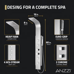 Shower Panel System, Visor, 60 in. 4-Jetted in Brushed Steel