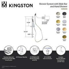 Shower Slide Bar System, Sona, with Hand Shower and 59 Inch Hose in Polished Brass