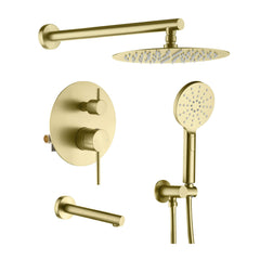Shower System, Circular, Wall Mounted, Rough-In Valve, Brushed Gold