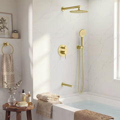 Shower System, Circular, Wall Mounted, Rough-In Valve, Brushed Gold