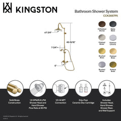 Shower System, Kingston, Wall Mount, Rain Drop, Hand Shower, Brass, Brushed Nickel