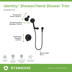 Shower System Trim Kit, Identity, HydroMersion, Single Handle, Handheld, Matte Black