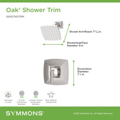 Shower Trim Kit, Oak, HydroMersion, Single Handle, Brass, Satin Nickel