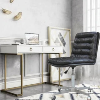 Side Chair, Adjustable Height Swivel, Black Faux Leather with Silver Steel Frame