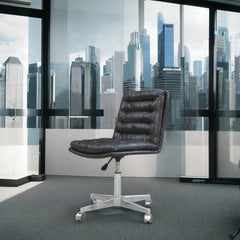 Side Chair, Adjustable Height Swivel, Black Faux Leather with Silver Steel Frame