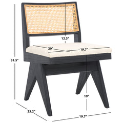 Side Chair, Beige Boucle Upholstery, Black Solid Wood Legs