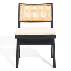 Side Chair, Beige Boucle Upholstery, Black Solid Wood Legs