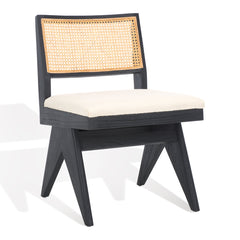 Side Chair, Beige Boucle Upholstery, Black Solid Wood Legs
