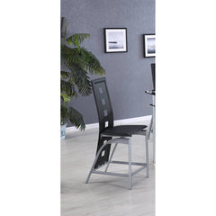 Side Chair, Black Faux Leather, Black Metal Legs