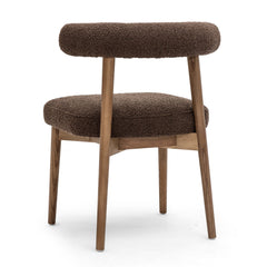 Side Chair, Boucle Polyester Blend, Chocolate Brown, Brown Wood Legs