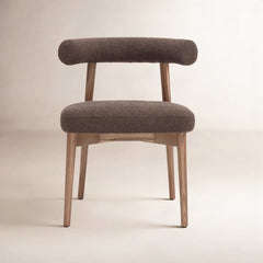 Side Chair, Boucle Polyester Blend, Chocolate Brown, Brown Wood Legs