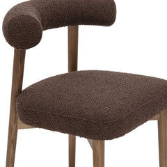 Side Chair, Boucle Polyester Blend, Chocolate Brown, Brown Wood Legs