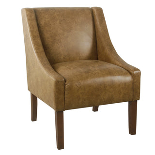 Side Chair, Brown Faux Leather with Dark Walnut Legs