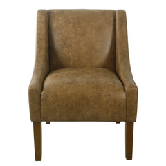 Side Chair, Brown Faux Leather with Dark Walnut Legs