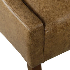 Side Chair, Brown Faux Leather with Dark Walnut Legs
