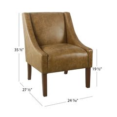 Side Chair, Brown Faux Leather with Dark Walnut Legs