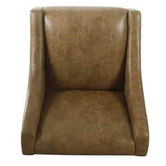 Side Chair, Brown Faux Leather with Dark Walnut Legs