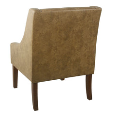 Side Chair, Brown Faux Leather with Dark Walnut Legs