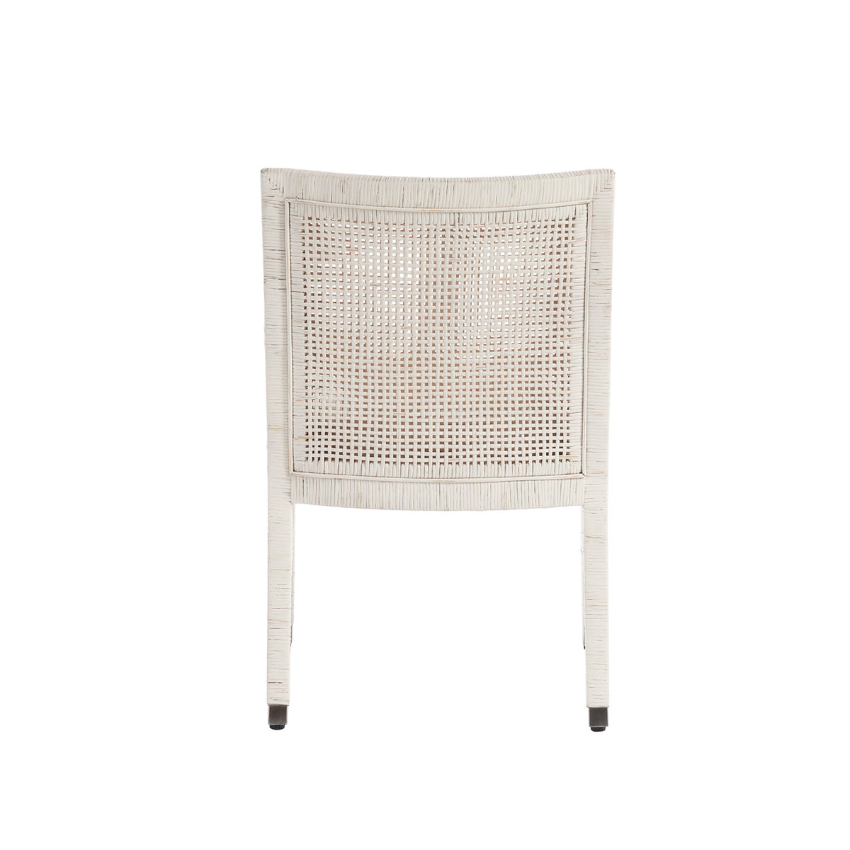 Side Chair, Cream Performance Fabric Upholstery, Woven Wicker Back, With Arms
