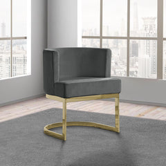 Side Chair, Dark Gray Velvet Upholstery, Gold Iron Legs