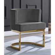 Side Chair, Dark Gray Velvet Upholstery, Gold Iron Legs