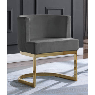 Side Chair, Dark Gray Velvet Upholstery, Gold Iron Legs