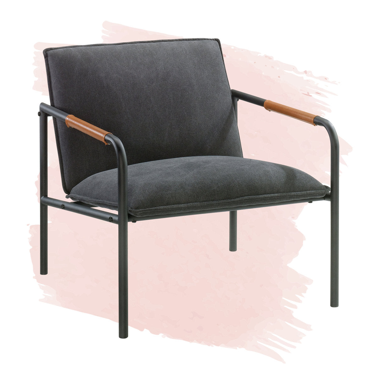 Side Chair in Charcoal Gray Fabric with Black and Light Brown Metal Legs