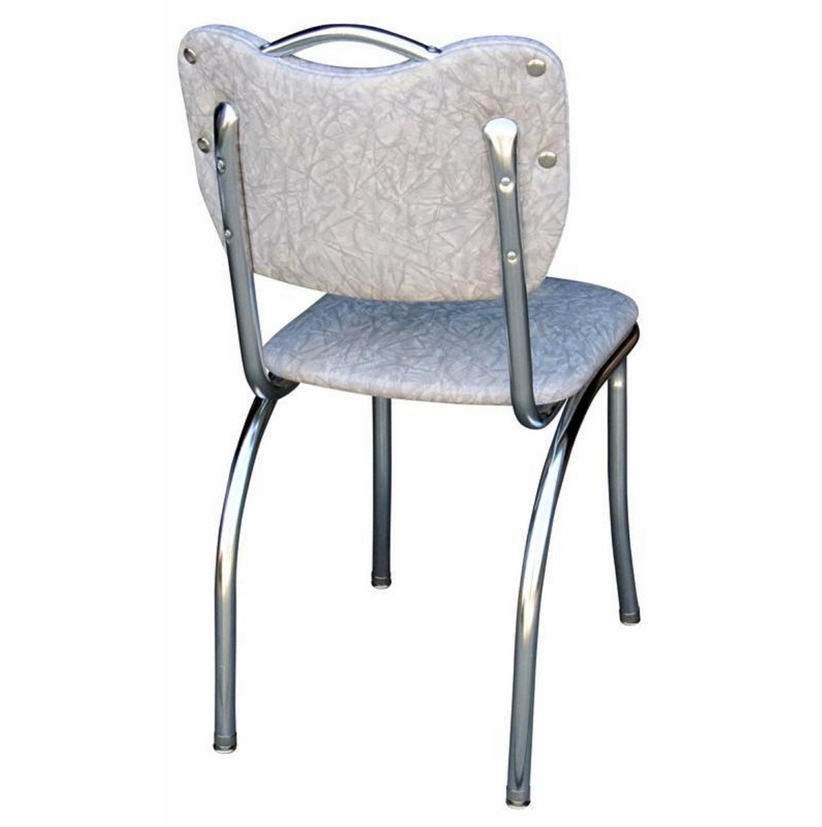 Side Chair in Tufted Gray Vinyl with Chrome Metal Legs