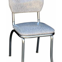 Side Chair in Tufted Gray Vinyl with Chrome Metal Legs