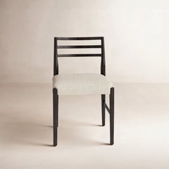 Side Chair, Ivory Cotton Blend Upholstery, Solid Wood Legs