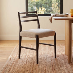 Side Chair, Ivory Cotton Blend Upholstery, Solid Wood Legs