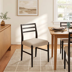 Side Chair, Ivory Cotton Blend Upholstery, Solid Wood Legs