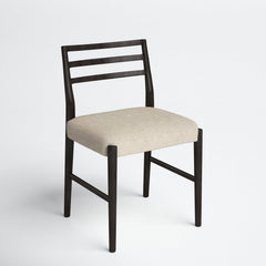 Side Chair, Ivory Cotton Blend Upholstery, Solid Wood Legs