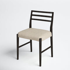 Side Chair, Ivory Cotton Blend Upholstery, Solid Wood Legs