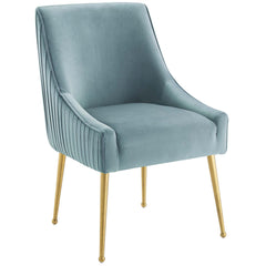 Side Chair, Light Blue Polyester Blend Upholstery, Brushed Gold Legs