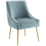 Side Chair, Light Blue Polyester Blend Upholstery, Brushed Gold Legs