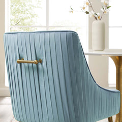 Side Chair, Light Blue Polyester Blend Upholstery, Brushed Gold Legs