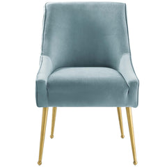 Side Chair, Light Blue Polyester Blend Upholstery, Brushed Gold Legs