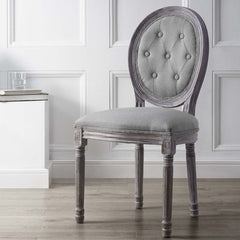 Side Chair, Light Gray Polyester Blend, Fluted Solid Wood Frame