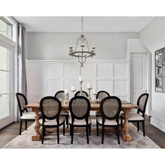Side Chair, Linen Seat, Rattan Back, Brown Solid Wood Frame