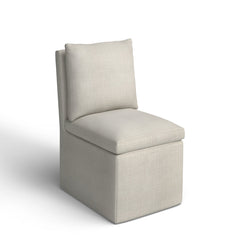 Side Chair, Linen Upholstery with Wood Frame and Rolling Casters