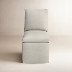 Side Chair, Linen Upholstery with Wood Frame and Rolling Casters